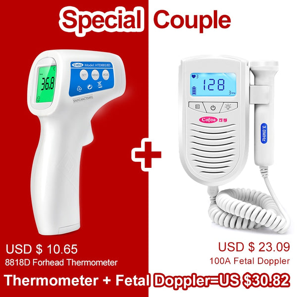 Cofoe Fetal Doppler Ultrasound Baby Heartbeat Detector & Non-contact Digital Infrared Thermometer Suitable for the Whole Family